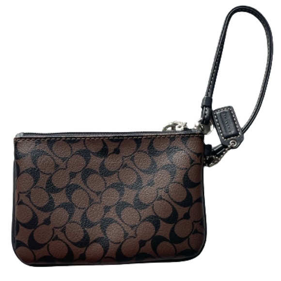 Coach Heritage Stripe Chelsea Signature Brown/Black Canvas Wristlet - Picture 2 of 5
